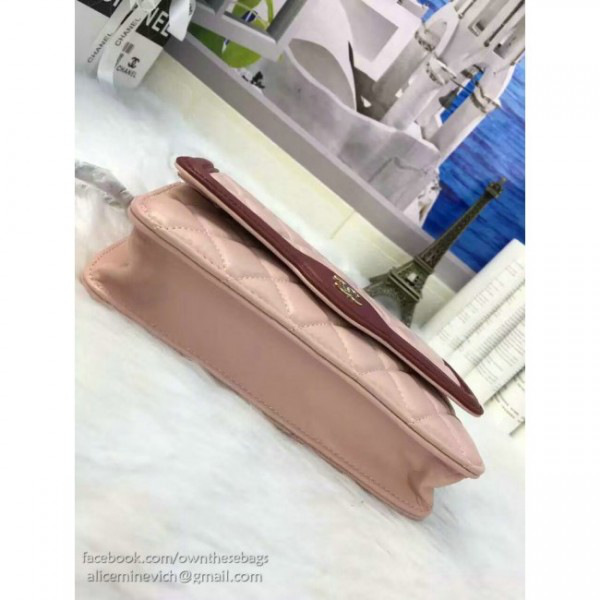 Ch**el lambskin mini chain wallet light pink a81023 vs06505