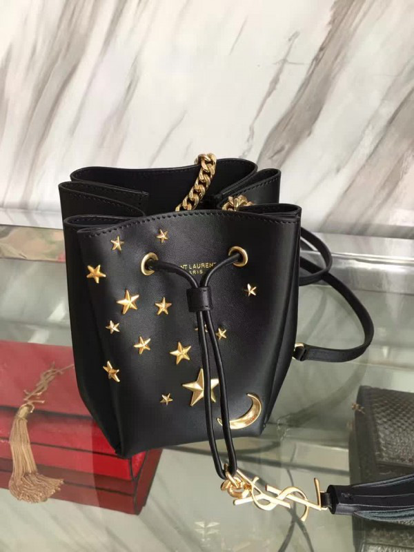 Y51 moon & star blk leather bucket bag 4813 16.5cm x 15cm x 10 cm