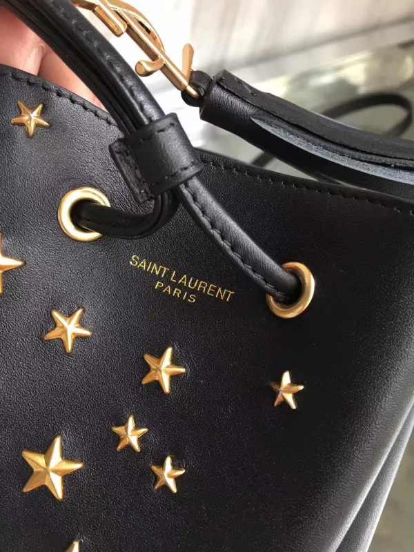 Y51 moon & star blk leather bucket bag 4813 16.5cm x 15cm x 10 cm