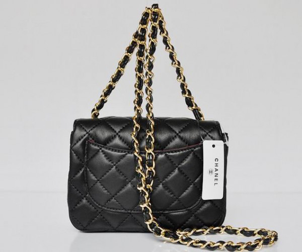 Ch**el lambskin leather flap bag with gold hardware black 17.5*12.5*7cm