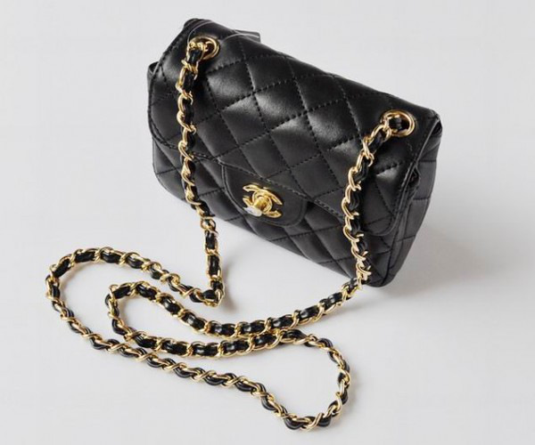 Ch**el lambskin leather flap bag with gold hardware black 17.5*12.5*7cm