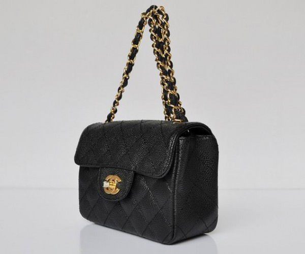 Ch**el caviar leather flap bag with gold hardware black 17.5cm