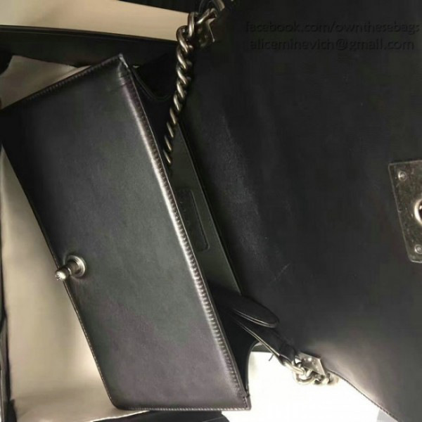 Ch**el medium chevron lambskin quilted boy bag black 25 cm