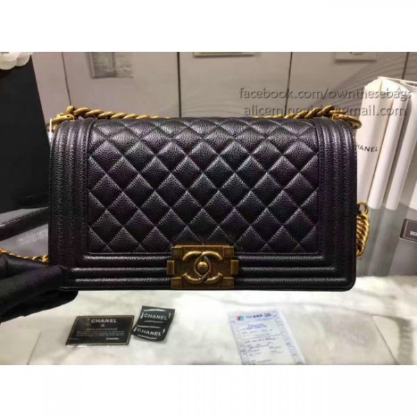 Ch**el quilted caviar medium boy bag gold hardware black