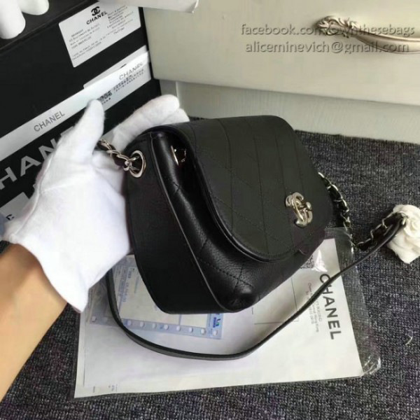 Ch**el grained calfskin caviar stitched shoulder bag black  a92949