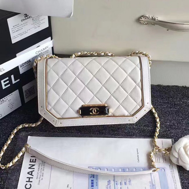 Ch**el lambskin and calfskin flap bag white