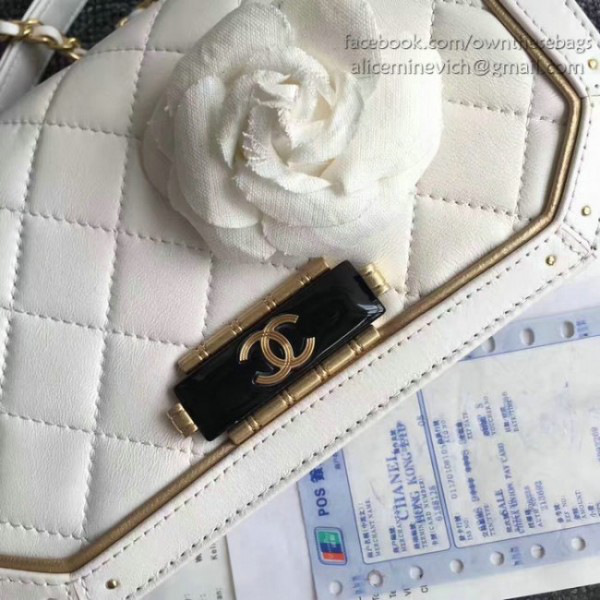 Ch**el lambskin and calfskin flap bag white