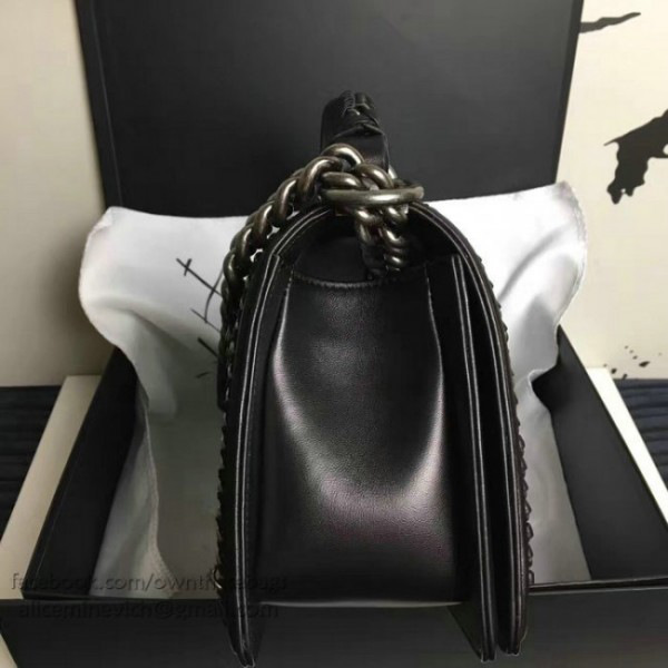 Ch**el chevron lambskin quilted boy bag with top handle black