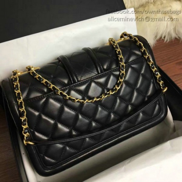Ch**el quilted lambskin gold-tone metal flap bag black