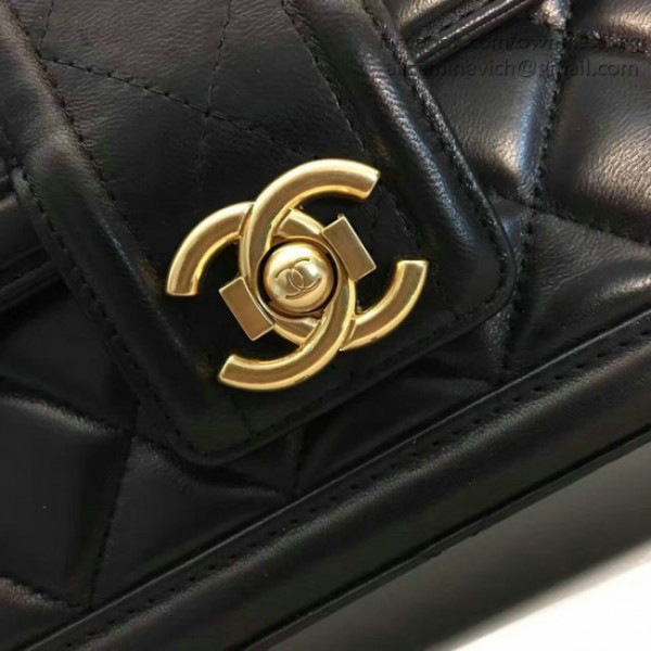 Ch**el quilted lambskin gold-tone metal flap bag black