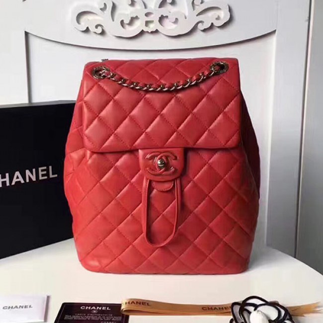 Ch**el caviar quilted lambskin backpack red