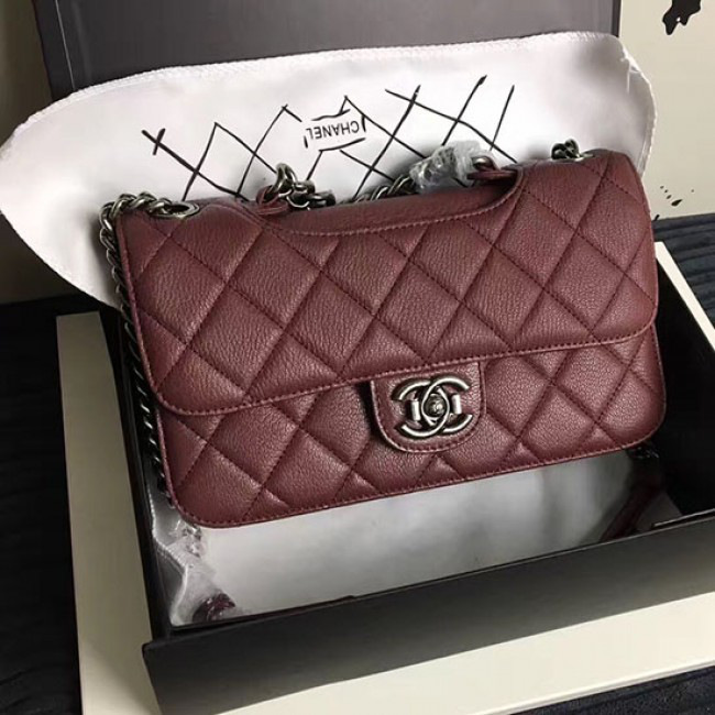 Ch**el quilted deerskin perfect edge bag burgundy  a14041