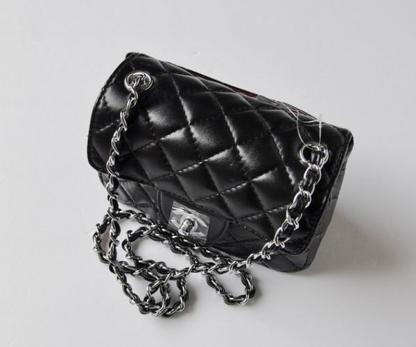 Ch**el lambskin leather flap bag with silver hardware black 17.5cm