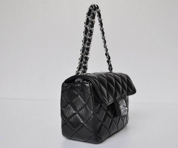 Ch**el lambskin leather flap bag with silver hardware black 17.5cm