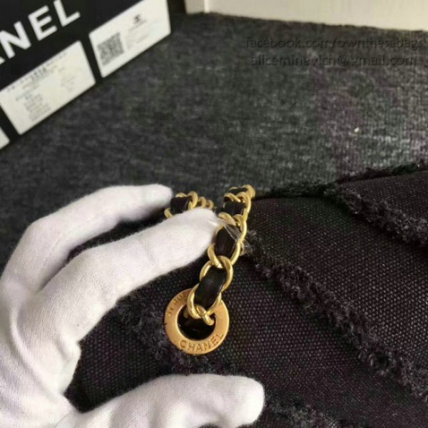 Ch**el black canvas patchwork chevron medium flap bag