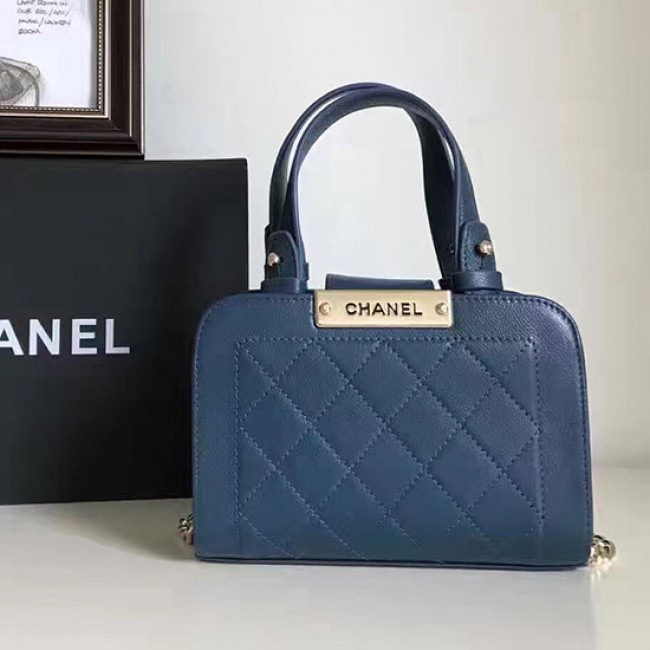 Ch**el small label click leather shopping bag blue