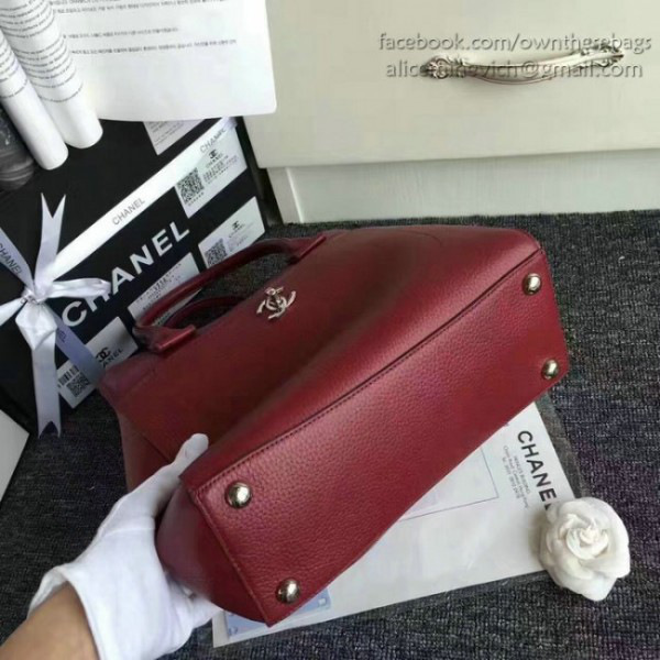 Ch**el calfskin large shopping bag burgundy