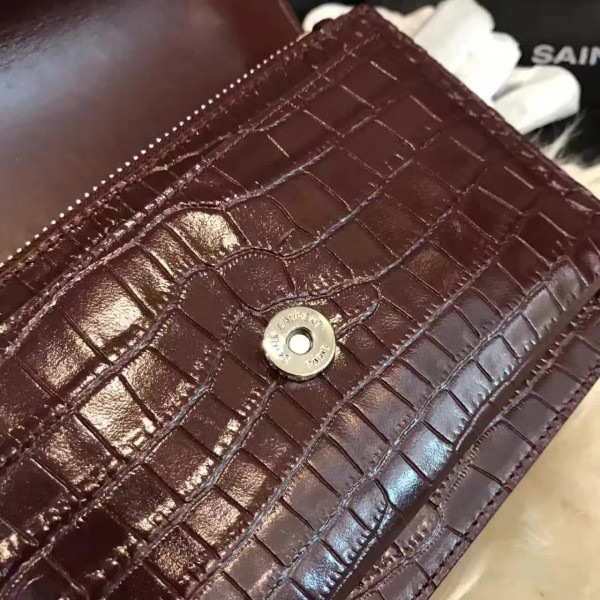 Y51 sunset chain wallet in crocodile embossed shiny leather 4841 17cm x 13cm x 7cm