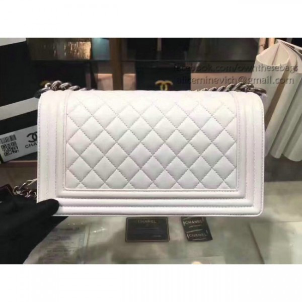 Ch**el quilted lambskin medium boy bag white