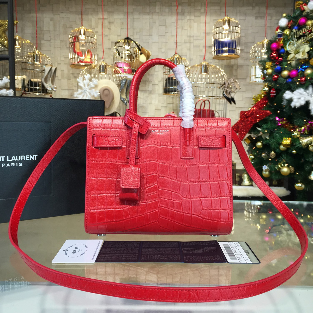 Y51 sac de jour in crocodile embossed leather red 4920 21.5cm x 9.5cm x 18cm