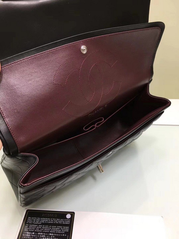 Ch**el classic flap bag black lambskin leather sliver&gold chain 30cm