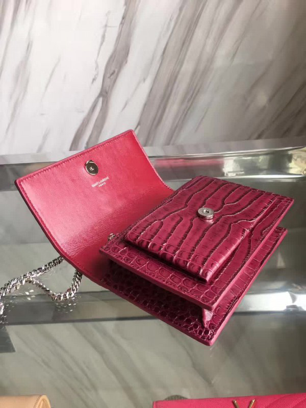 Y51 sunset chain wallet in crocodile embossed shiny leather 4867 17cm x 13cm x 7cm