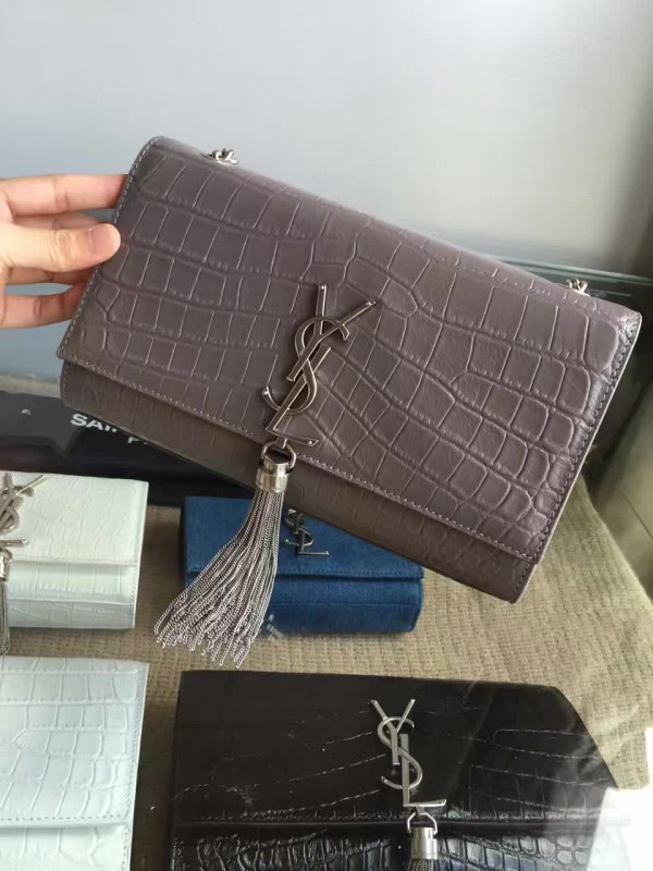 Y51 monogram kate silver tassel in embossed crocodile shiny leather 5038 24cm x 14.5cm x 5.5cm
