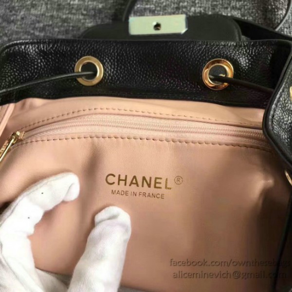 Ch**el grained calfskin gold-tone metal backpack black  23 x 25 x 13cm