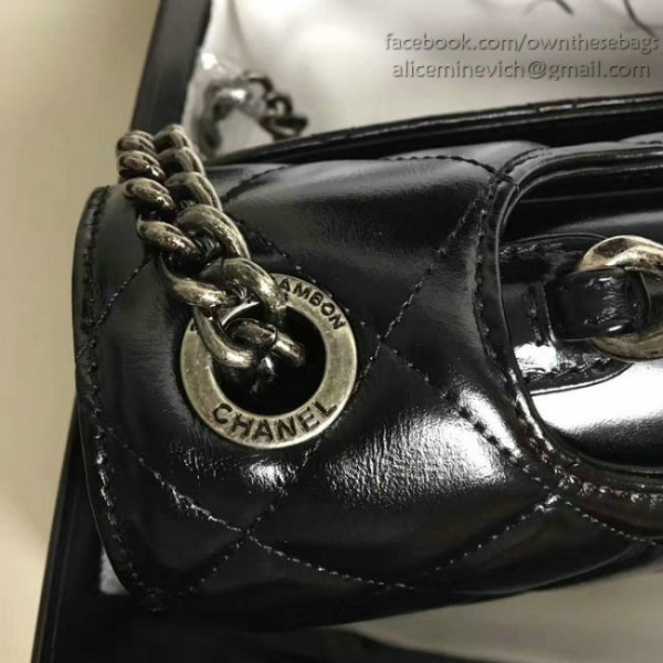 Ch**el oil wax leather perfect edge bag silver black  a14041