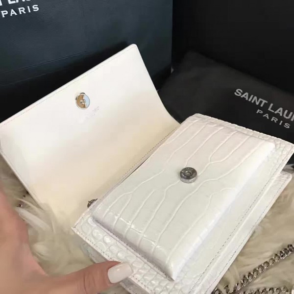 Y51 sunset chain wallet in crocodile embossed shiny leather 4834  17cm x 13cm x 7cm