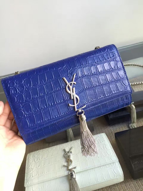 Y51 monogram kate silver tassel in embossed crocodile shiny leather 5041 24cm x 14.5cm x 5.5cm