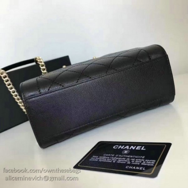 Ch**el small label click leather shopping bag black