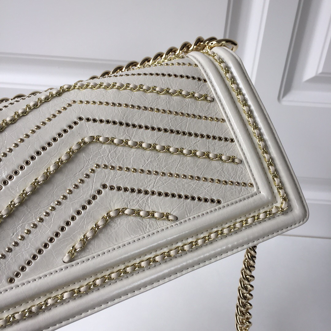 Ch**el wrinkled calfskin white gold hardware  25cm