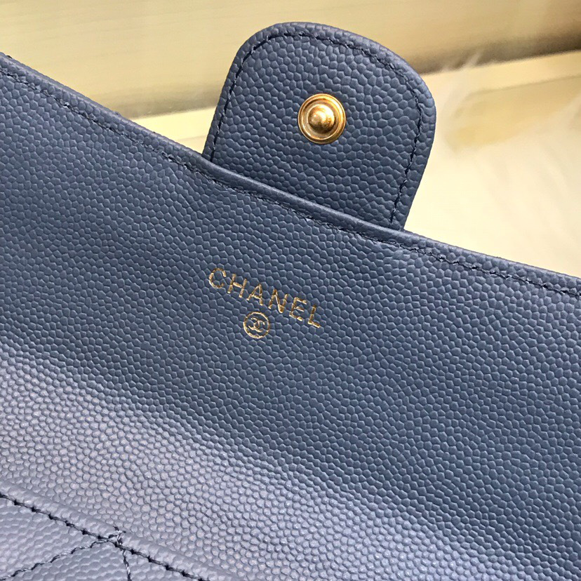 Ch**el classic cf long lychee purse smog blue 10.5*19.*3cm