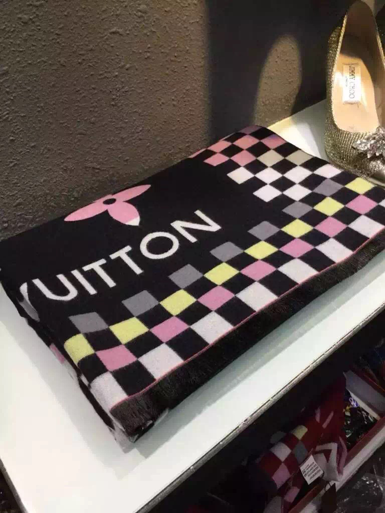 LV cashmere long scarf a10 black