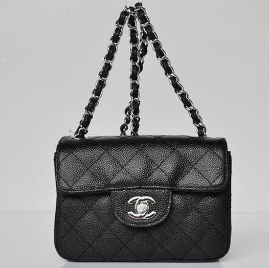 Ch**el caviar leather flap bag with silver hardware black