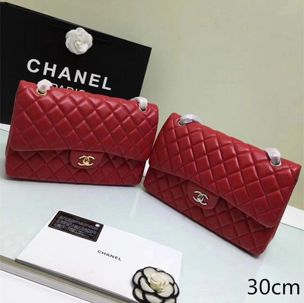 Ch**el classic flap bag red lambskin leather sliver&gold chain 30cm