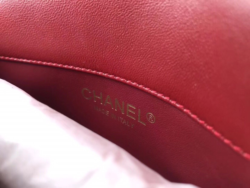 Ch**el flap bag with top handle wine red 21cm