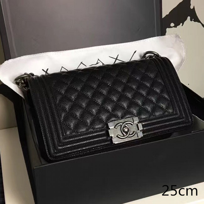 Ch**el medium quilted caviar black silver a13043