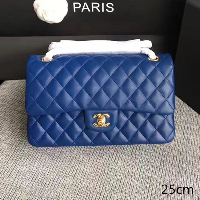 Ch**el lambskin classic handbag blue  a01112 vs05712