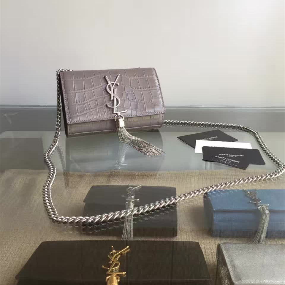 Y51 monogram kate silver tassel in embossed crocodile shiny leather 5039 17cm x 11cm x 14cm