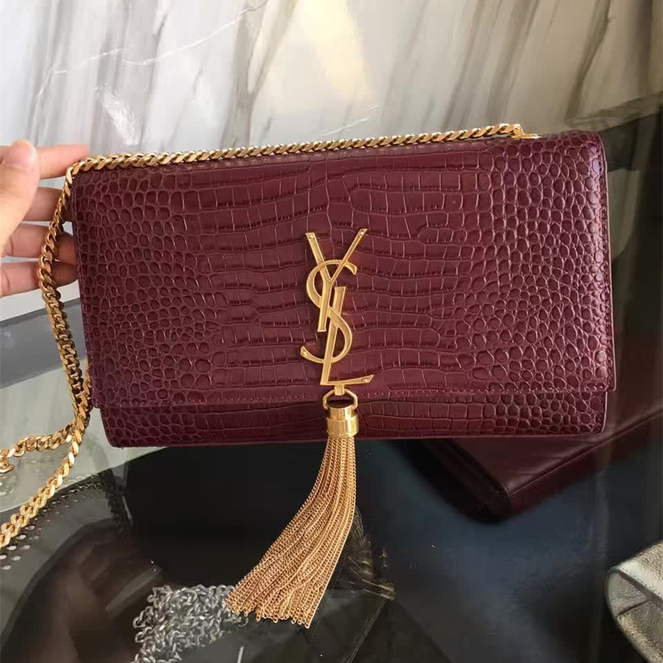 Y51 monogram kate gold tassel in embossed crocodile shiny leather 5042 24cm x 14.5cm x 5.5cm