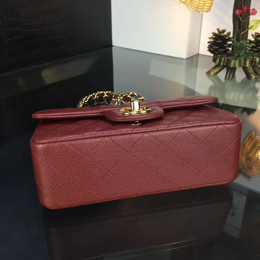 Ch**el classic flap bag burgundy caviar leather sliver&gold chain 20cm
