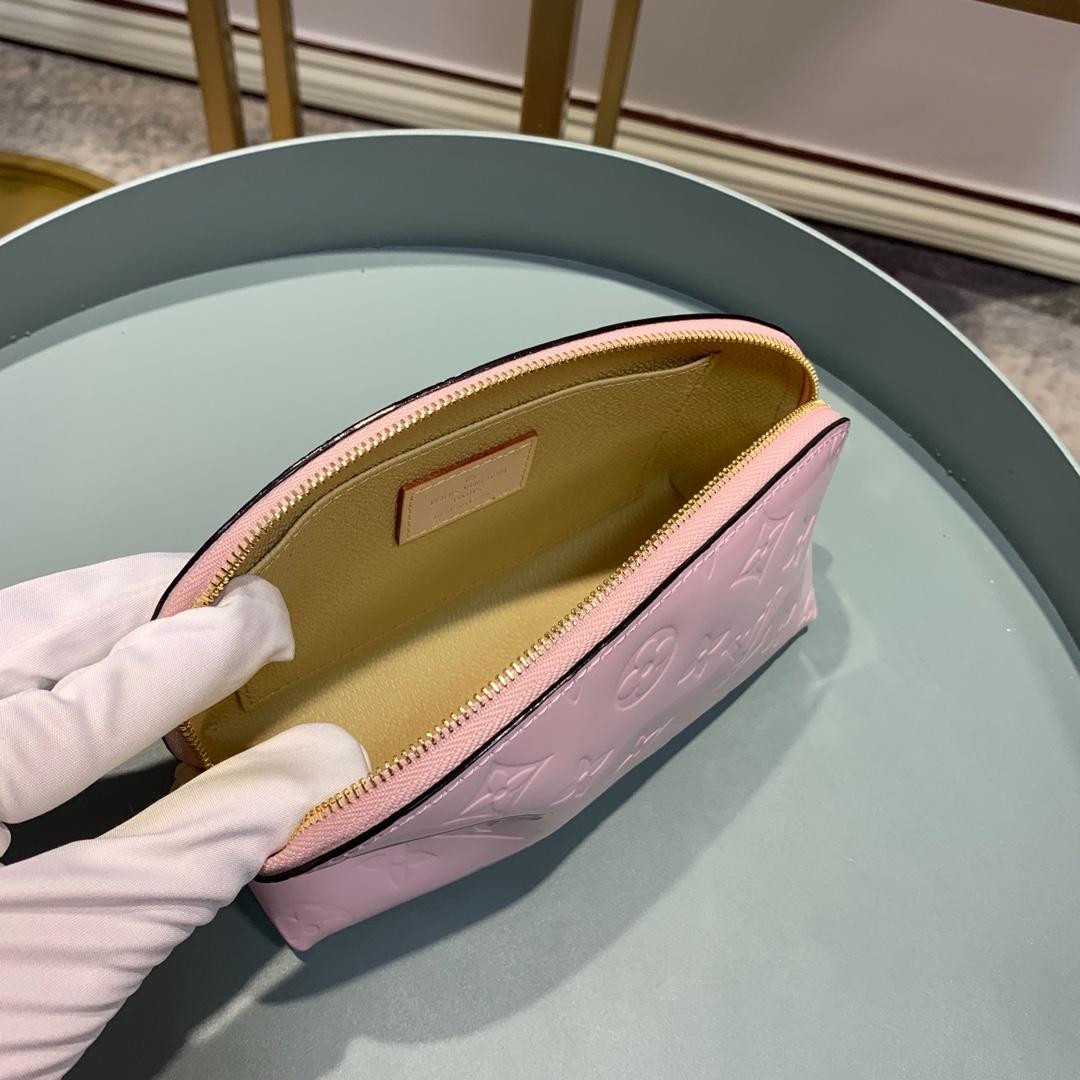 LV pink cosmetic bag embossed leather 19.0x 12.0x 6.0 cm