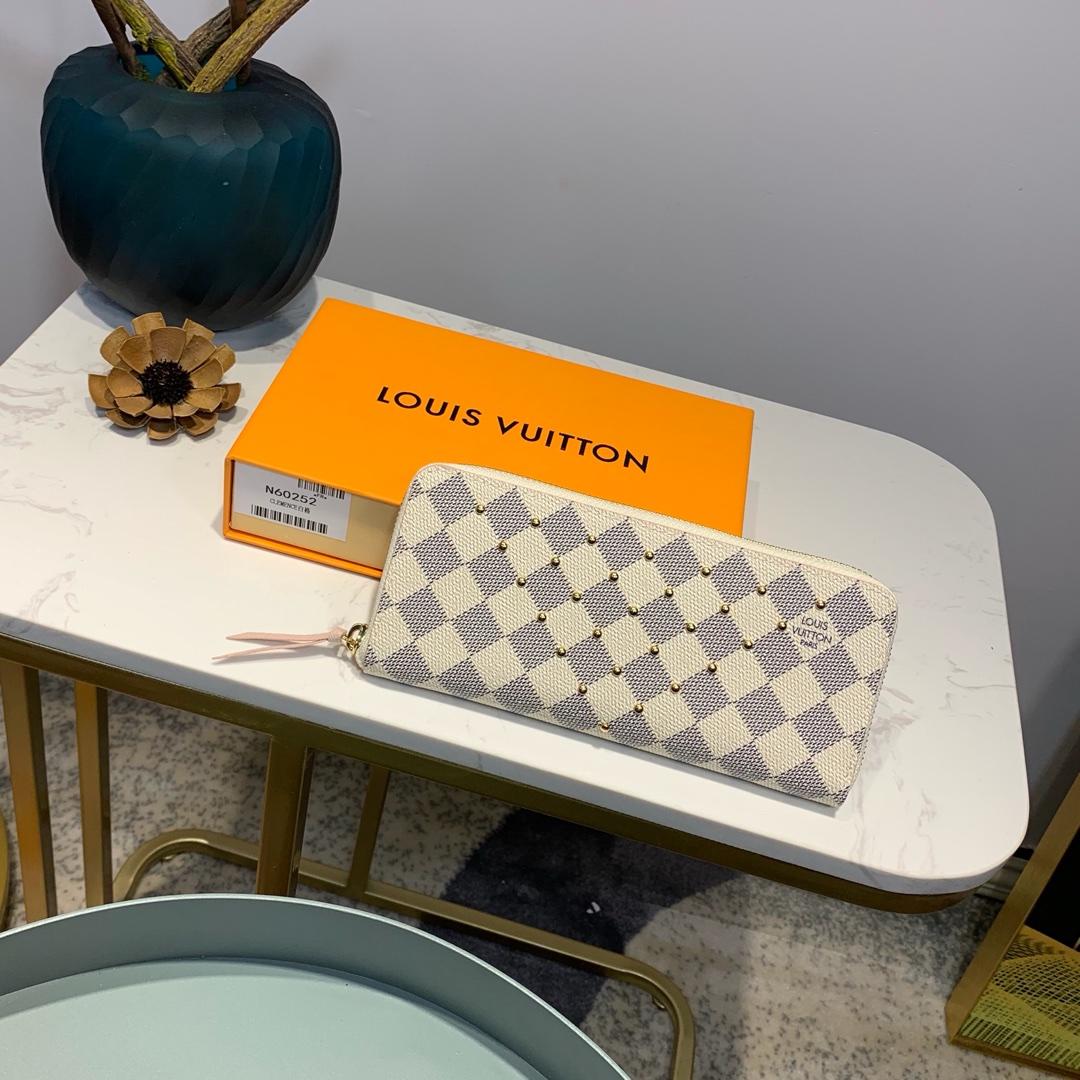 Lv clémence wallet rivet inlay damier ebene pattern monogram canvas_19.5x 9.0x 1.5 cm