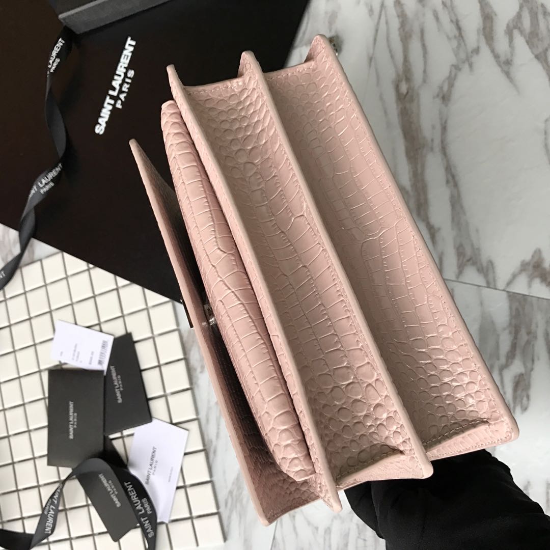 Y51 sunset chain wallet in crocodile embossed shiny leather 4846 17cm x 13cm x 7cm