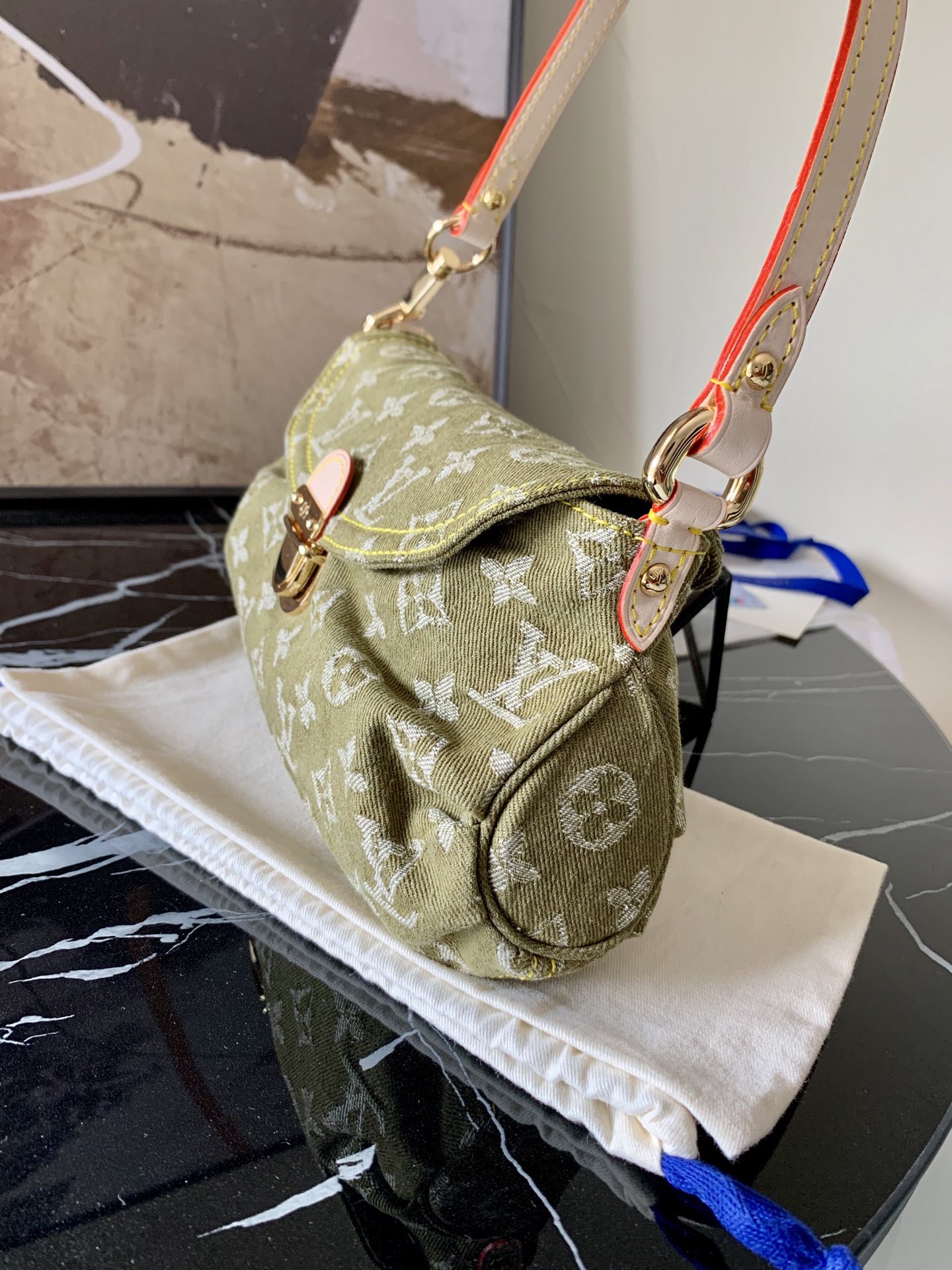LV denim small satchel m95050 green 26*15*9cm