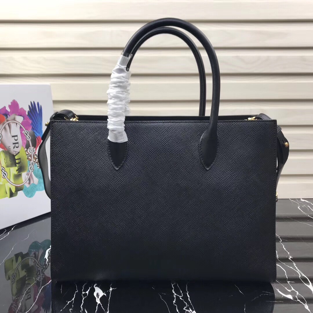 Large saffiano leather handbag black 1BA153 34 × 24 × 13cm