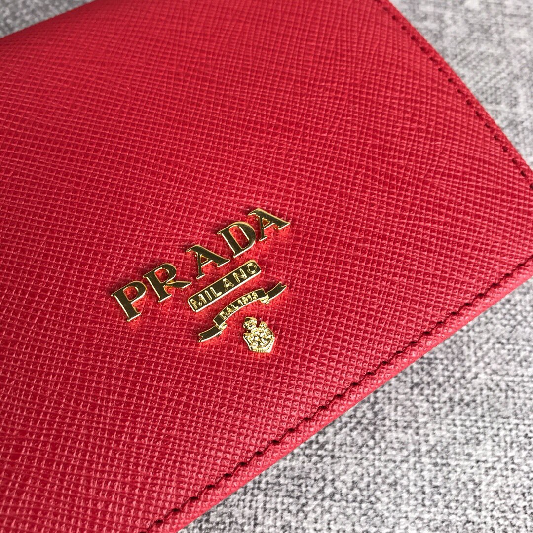 Pra*a small saffiano leather wallet big red 1mv204 11.2 x 8.5 cm