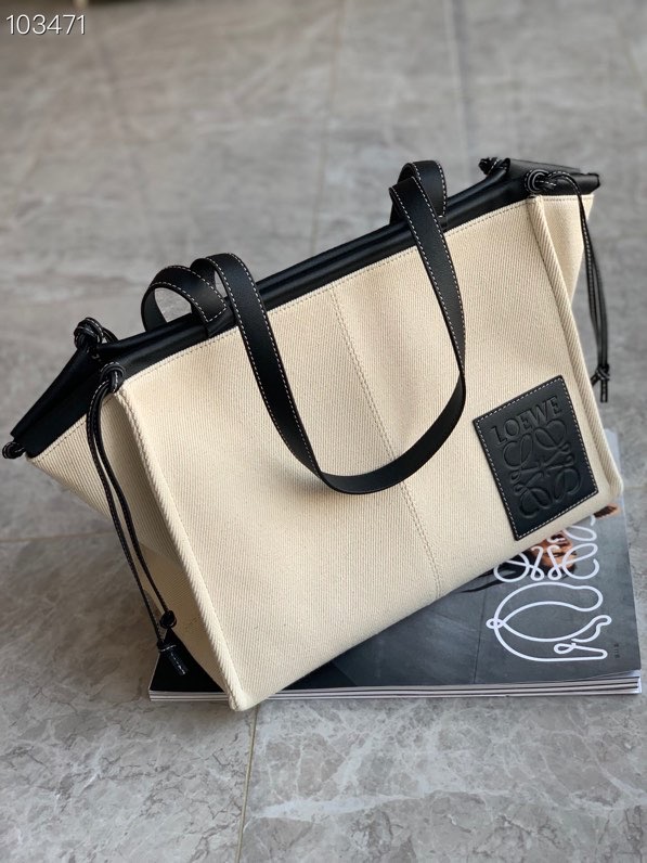 L0ew* cushion tote bag in canvas and calfskin black 35-27-19cm
